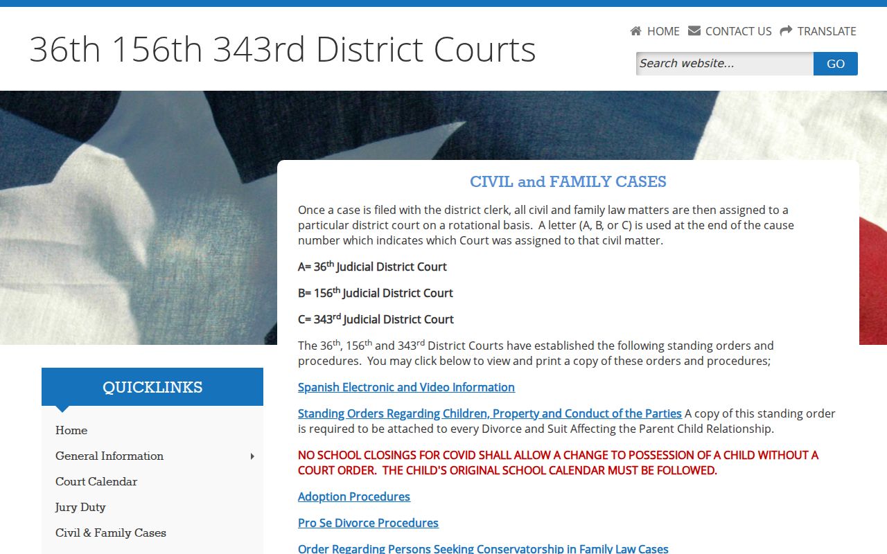 San Patricio district civil and family court assignment page