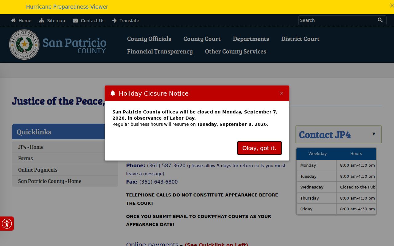 San Patricio County Justice of the Peace Precinct 4 traffic fine and payment notice