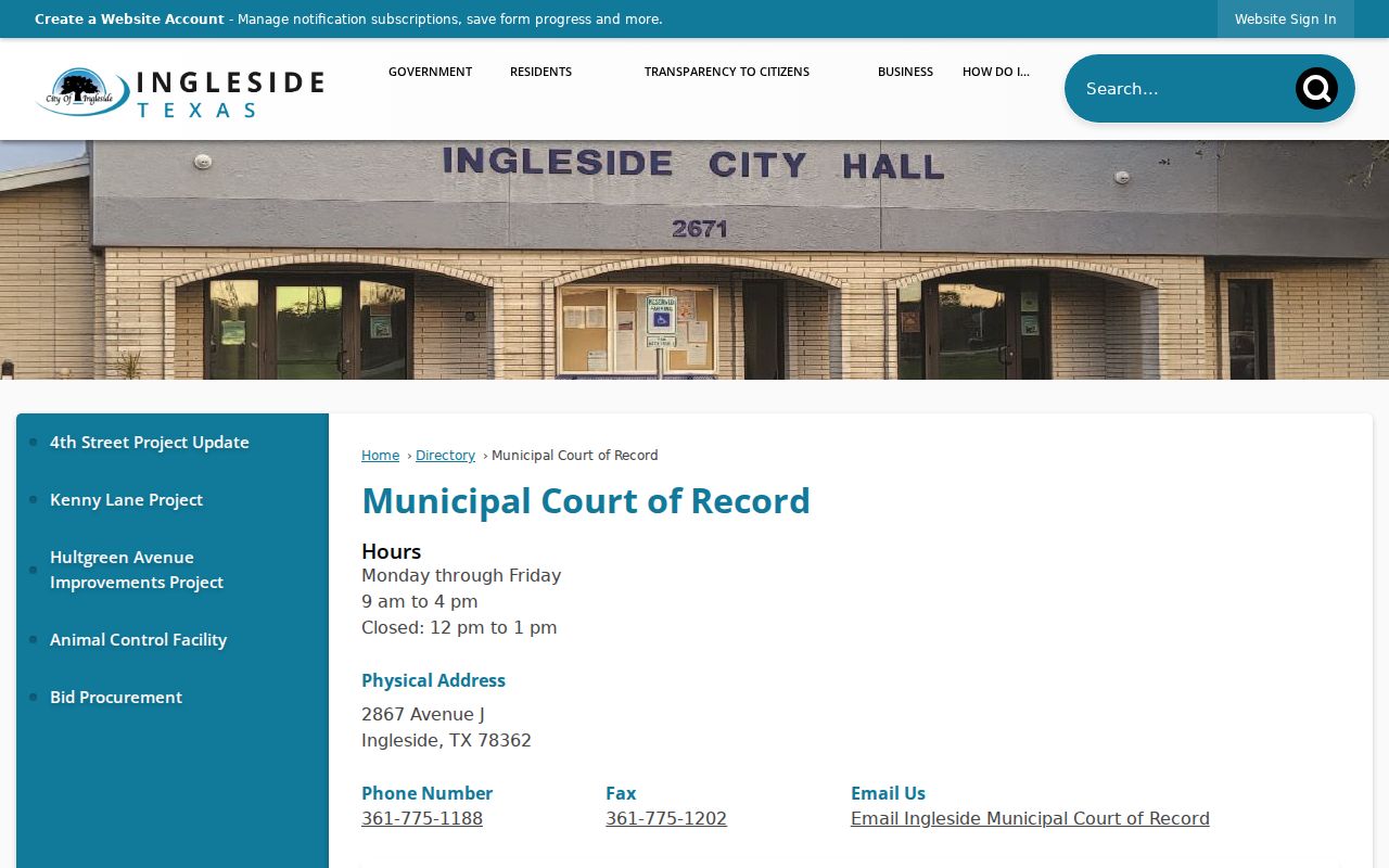 Ingleside court records and Municipal Court of Record directory